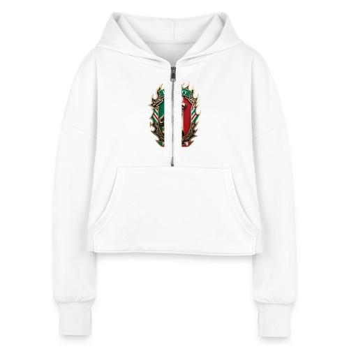 Italy Wolf Fury T-Shirt, Italian Flag Pride Gift - Women's Half Zip Cropped Hoodie
