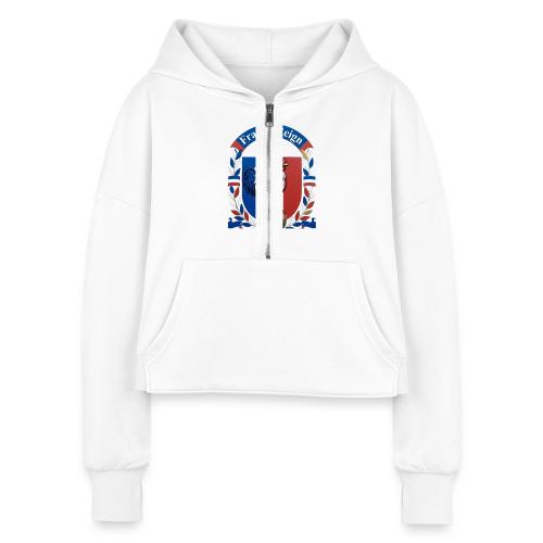 France Rooster Reign T-Shirt, Tricolore Pride Gift - Women's Half Zip Cropped Hoodie
