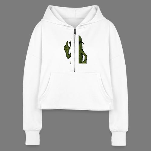 Angry Pickle Flipping the Bird - Women's Half Zip Cropped Hoodie