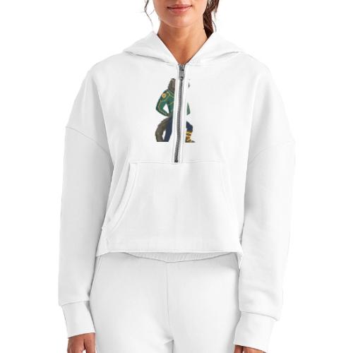 Raccoon Ranger in Neon Armor - Women's Half Zip Cropped Hoodie