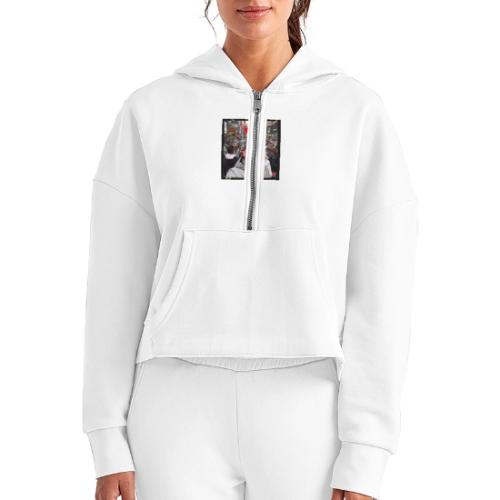 City Life Org Manhattan ft Jean - Women's Half Zip Cropped Hoodie