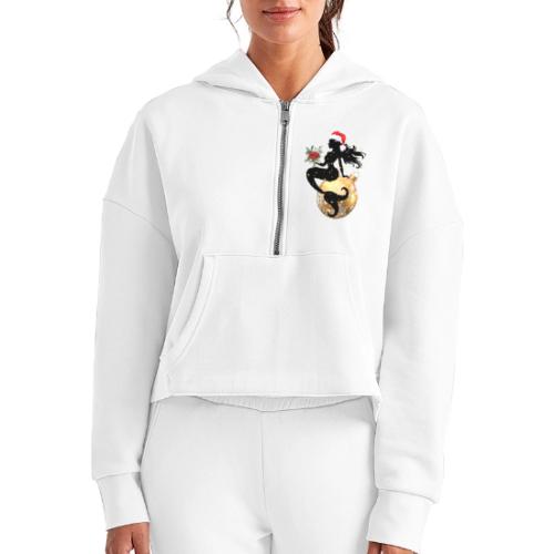 Merry Mermaid - Christmas Edition Design - Women's Half Zip Cropped Hoodie
