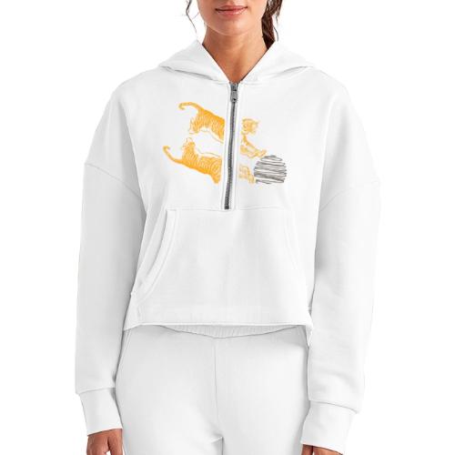 Double tiger fashion, jungle feline animals. - Women's Half Zip Cropped Hoodie