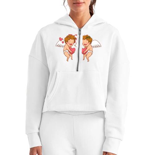 Cupid Love Designs, cupid love angel vibration. - Women's Half Zip Cropped Hoodie