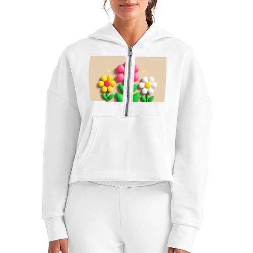 3D Flowers and Butterflies in Amber, Floral Design - Women's Half Zip Cropped Hoodie