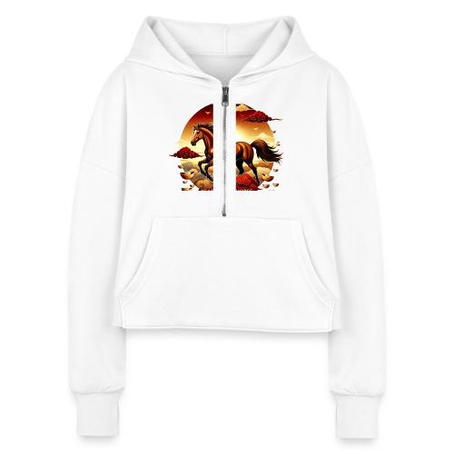 Year of the Horse Sunrise T Shirt, Lunar New Year - Women's Half Zip Cropped Hoodie