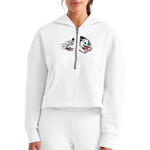 Speedy Pup Sprint on the Run - Women's Half Zip Cropped Hoodie