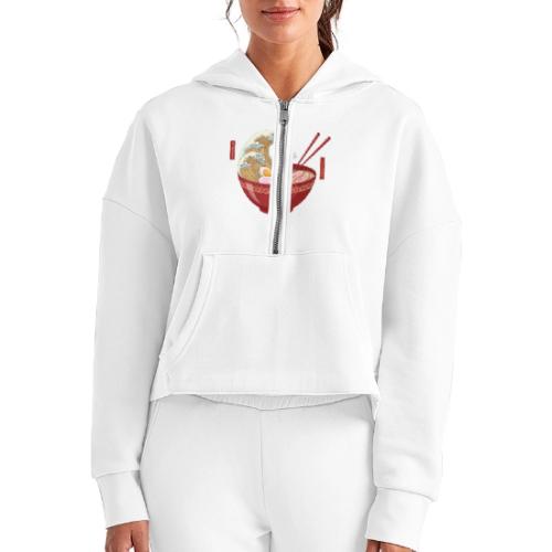The Great Wave of Ramen - Women's Half Zip Cropped Hoodie