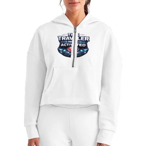 Time Traveler Mode – Futuristic Neon Sci-Fi Tee - Women's Half Zip Cropped Hoodie
