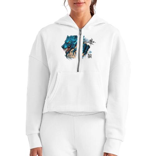 Blue Wolf Graffiti Street Art - Women's Half Zip Cropped Hoodie
