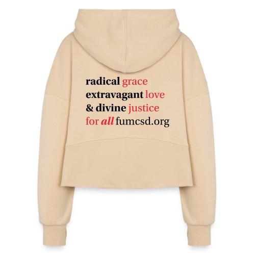 Grace. Love. Justice. serif font - Women's Half Zip Cropped Hoodie