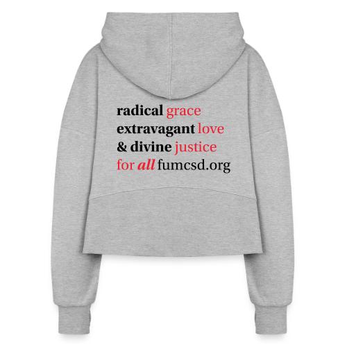 Grace. Love. Justice. serif font - Women's Half Zip Cropped Hoodie