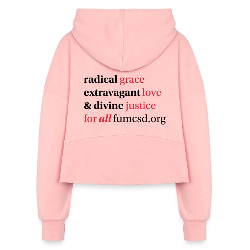 Grace. Love. Justice. serif font - Women's Half Zip Cropped Hoodie
