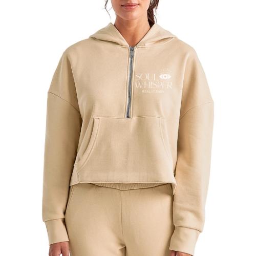 Soul Whisper - White Design - Women's Half Zip Cropped Hoodie