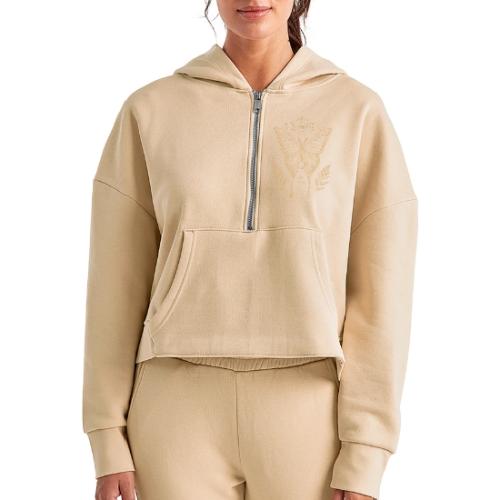 Third Eye Butterfly - Moon Cycle Design - Women's Half Zip Cropped Hoodie