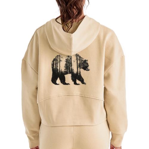 Evergreen Bear Silhouette - Women's Half Zip Cropped Hoodie
