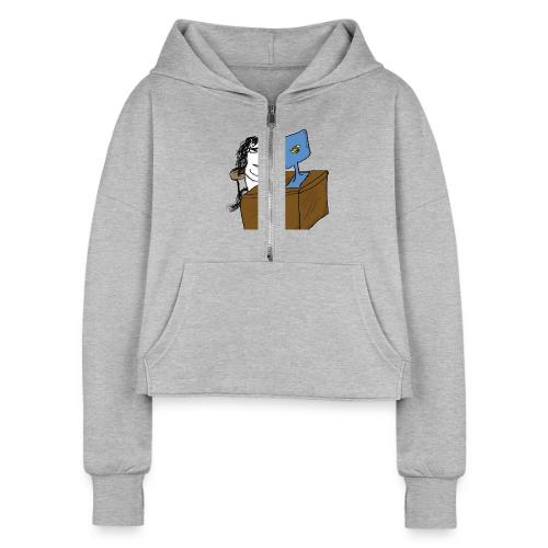 Kaede the Unicorn a the office - Women's Half Zip Cropped Hoodie