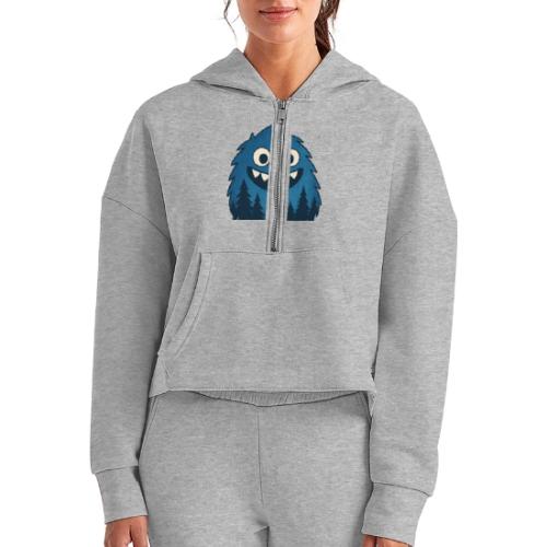 Whimsical Blue Forest Monster – Cute Cartoon Night - Women's Half Zip Cropped Hoodie
