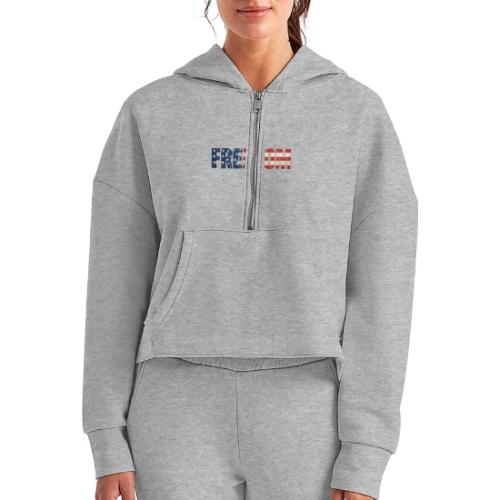 Freedom American Flag Distressed Patriotic Shirt - Women's Half Zip Cropped Hoodie