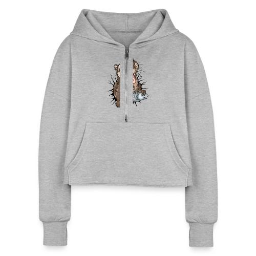 STUCK Otter (front) - black cracks - Women's Half Zip Cropped Hoodie