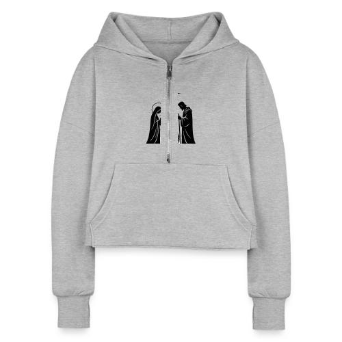 Joy to the World T-Shirt | Minimalist Nativity - Women's Half Zip Cropped Hoodie