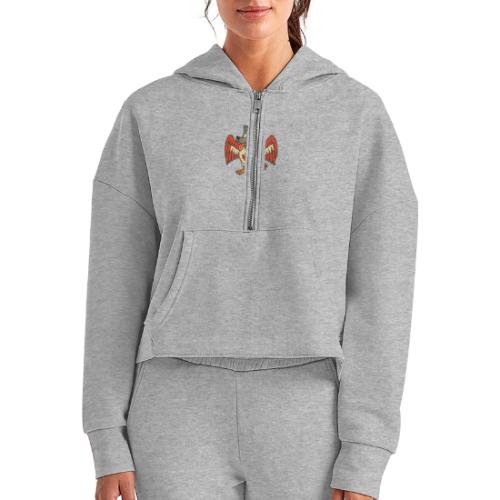 Maple-Mad Wolfbird – Quirky Canadian Creature - Women's Half Zip Cropped Hoodie