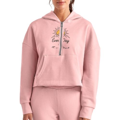 Inspirational Mountain Sunrise Motif - Women's Half Zip Cropped Hoodie