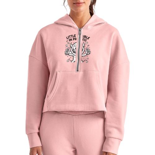Playful Mischief Demon Illustration - Women's Half Zip Cropped Hoodie