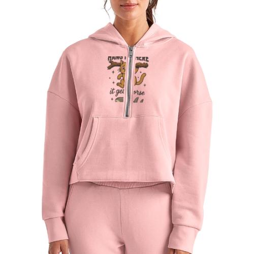 Funny Hang in There, It Gets Worse Cat and Shark - Women's Half Zip Cropped Hoodie