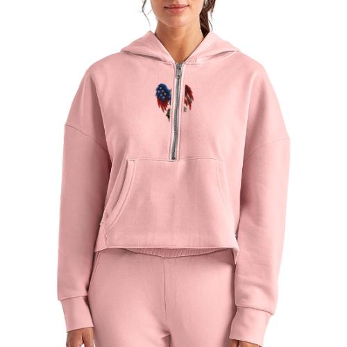 American Flag Bald Eagle - Helmet - Women's Half Zip Cropped Hoodie