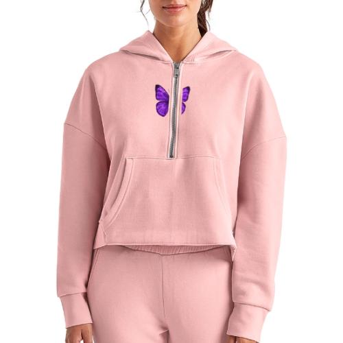 Neon Purple Butterfly - Women's Half Zip Cropped Hoodie