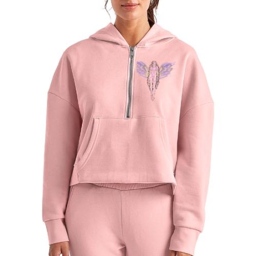 Angel Moon Goddess - Fairytale Design - Women's Half Zip Cropped Hoodie
