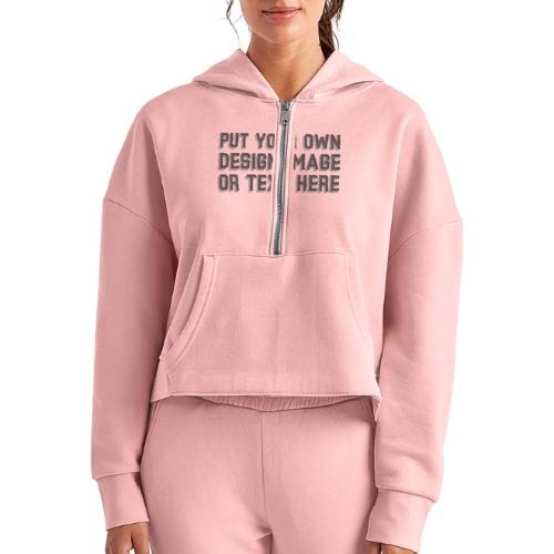 Make your apparel with your design, image and text - Women's Half Zip Cropped Hoodie