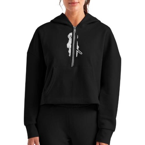 Samurai Maltese Katana Warrior Dog Tee - Women's Half Zip Cropped Hoodie