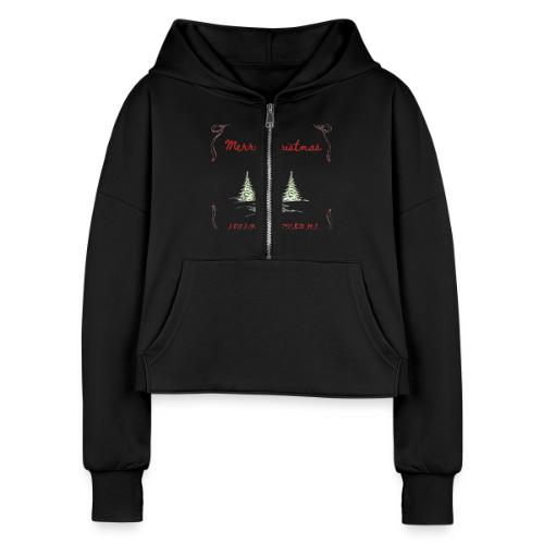Beautiful Green Christmas Tree Graphic - Women's Half Zip Cropped Hoodie