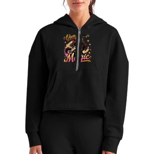 Own Your Magic – Glam Black Cat - Women's Half Zip Cropped Hoodie