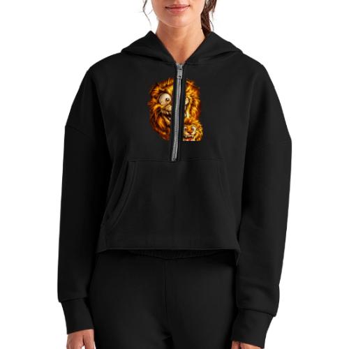 Crazy Double Lion Streetwear - Women's Half Zip Cropped Hoodie