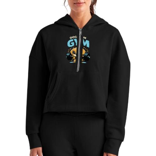 Chibi Dog Gym Workout - Women's Half Zip Cropped Hoodie