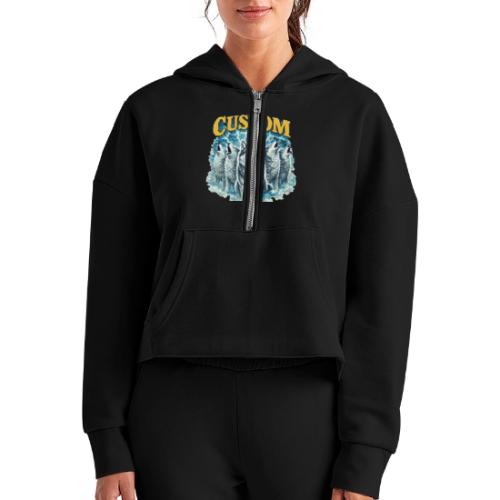 Custom Wolf Pack Howling Moon Vintage Wilderness - Women's Half Zip Cropped Hoodie