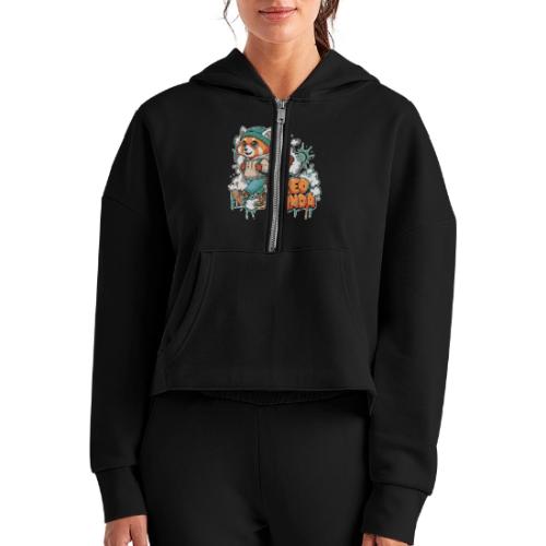 Red Panda Street Graffiti Vibes - Women's Half Zip Cropped Hoodie