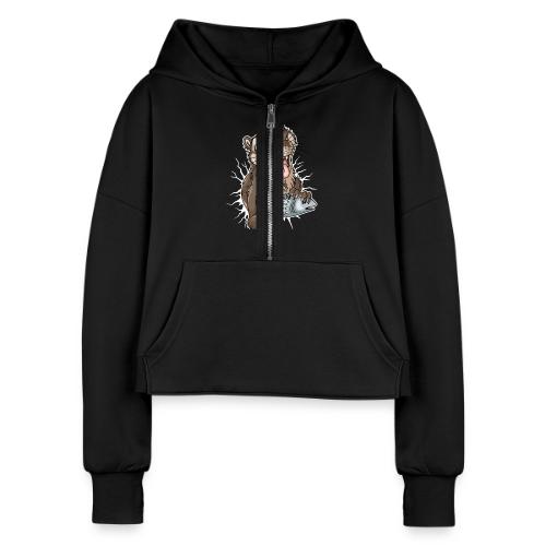 STUCK Otter (front) - white cracks - Women's Half Zip Cropped Hoodie
