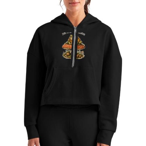 Frog Consumed by Moss Cottagecore Aesthetic - Women's Half Zip Cropped Hoodie