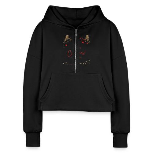 Merry Christmas Typography Design - Women's Half Zip Cropped Hoodie
