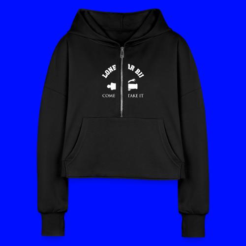 Lone Star BJJ - Come and Take It - White and Red - Women's Half Zip Cropped Hoodie