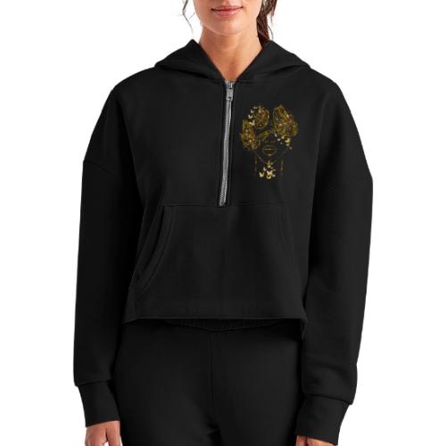 Queen Of Butterflies - Goddess Design - Women's Half Zip Cropped Hoodie