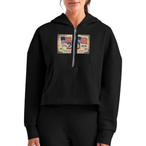 USA 250th Anniversary Flags Emblem - Women's Half Zip Cropped Hoodie
