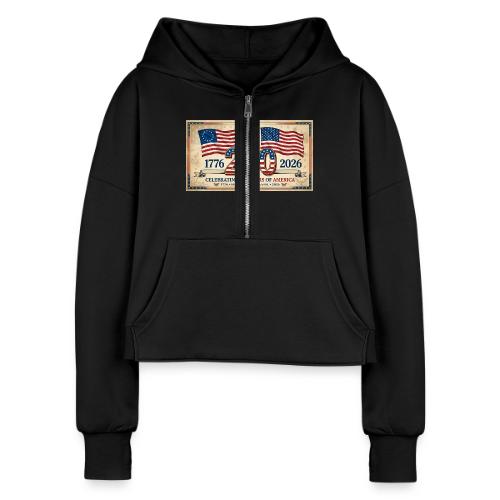 USA 250th Anniversary Flags Emblem - Women's Half Zip Cropped Hoodie