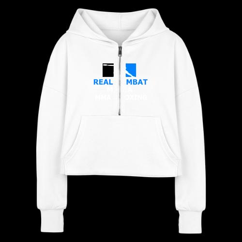 RCM MMA & BOXING Light Blue White Text - Women's Half Zip Cropped Hoodie
