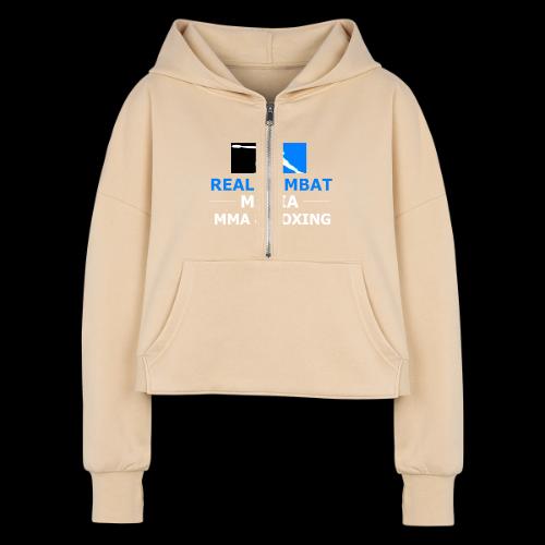 RCM MMA & BOXING Light Blue White Text - Women's Half Zip Cropped Hoodie