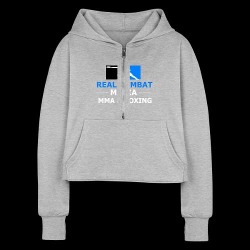 RCM MMA & BOXING Light Blue White Text - Women's Half Zip Cropped Hoodie